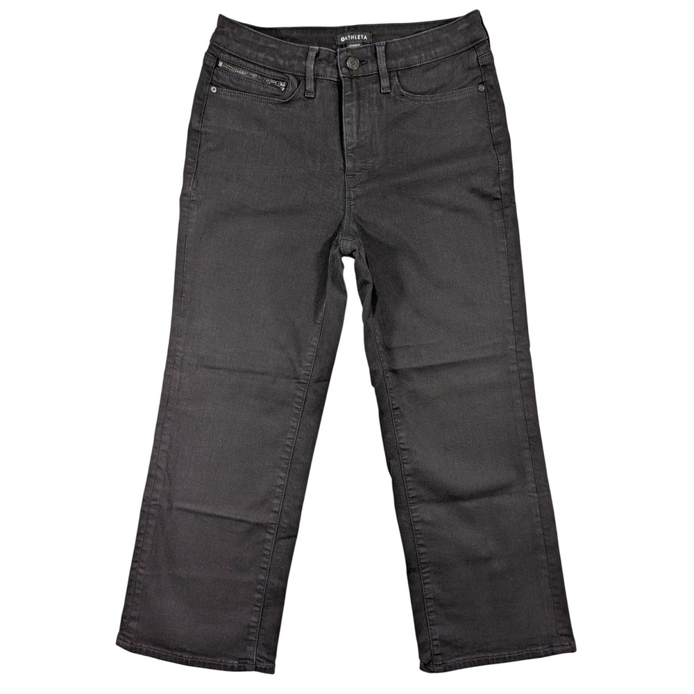 Athleta Flex Kick Flare‎ Jean Black High Rise Cropped Pants 6 P Zip Coin Pocket